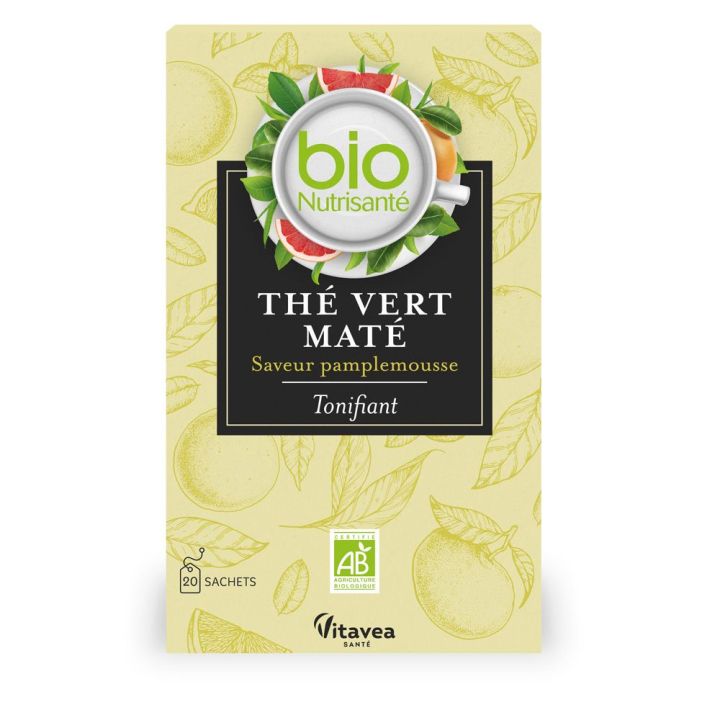 Nutrisant&eacute; Th&eacute; vert mat&eacute; pamplemousse bio Vitavea - bo&icirc;te de 20 sachets