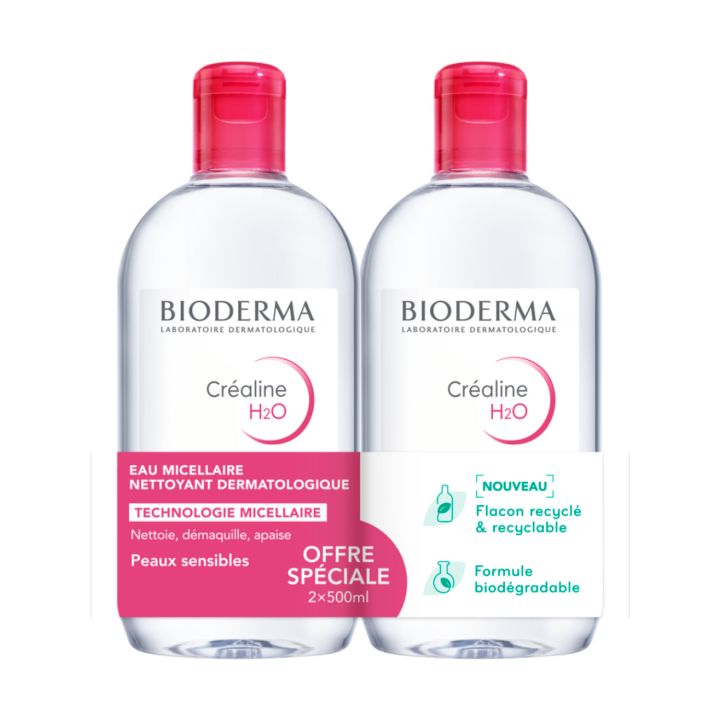 Eau micellaire Offre Cr&eacute;aline H2O Bioderma - lot de 2 flacons de 500 ml