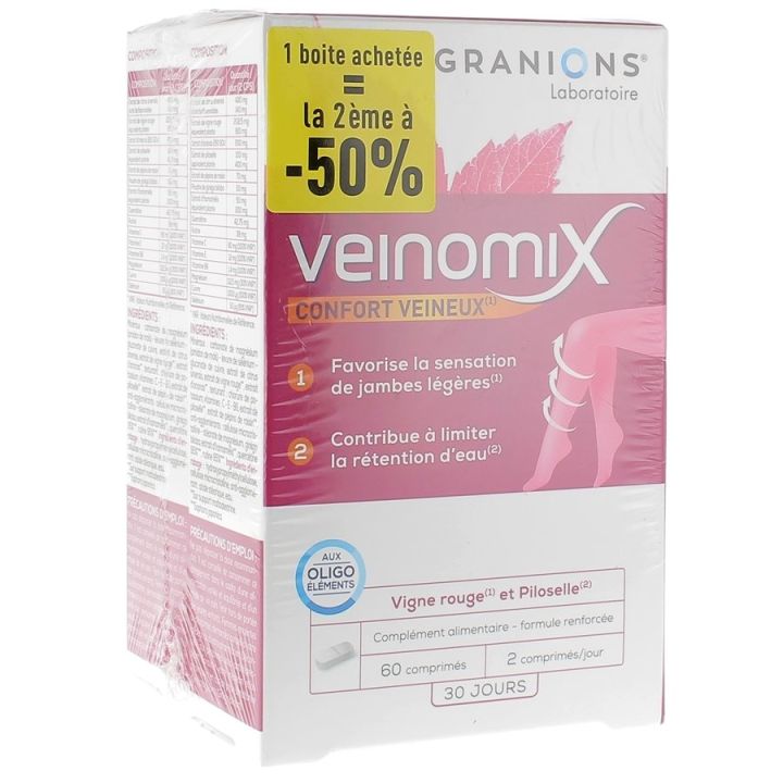 Offre Granions veinomix - lot de 2 bo&icirc;tes de 60 comprim&eacute;s