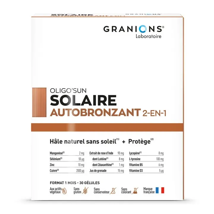 Oligo'sun solaire autobronzant 2-en-1 Granions - boite de 30 g&eacute;lules