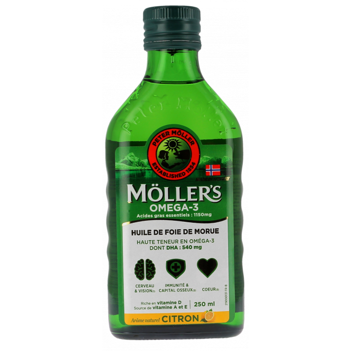 Om&eacute;ga-3 huile de foie de morue arome naturel citron M&ouml;ller's - flacon de 250ml