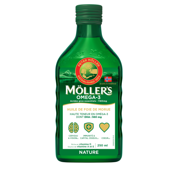 Om&eacute;ga-3 huile de foie de morue sans arome M&ouml;ller's - flacon de 250ml