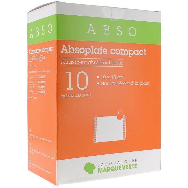 Pansements Absorbants Non adh&eacute;rents st&eacute;riles Absoplaie Compact Abso - bo&icirc;te de 10 sachets individuels