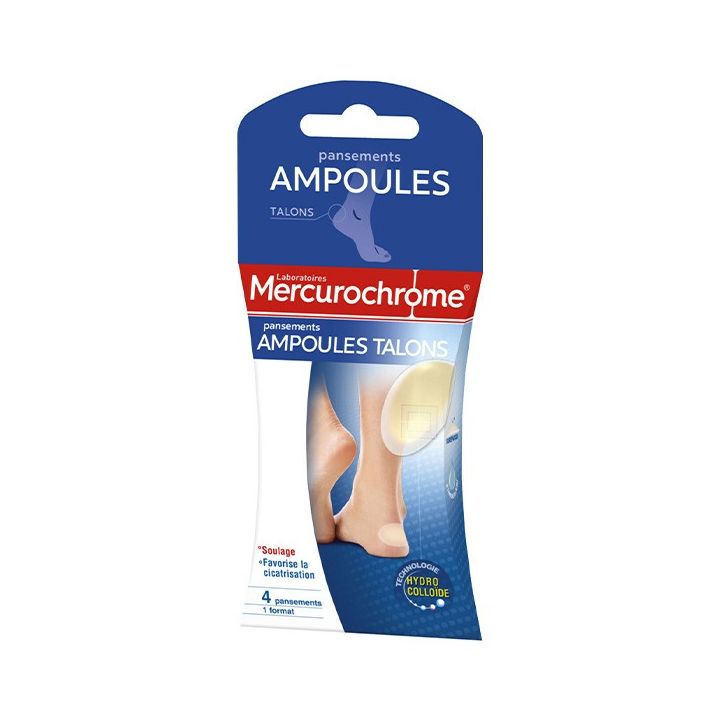 Pansements ampoules talons Mercurochrome - bo&icirc;te de 4 unit&eacute;s