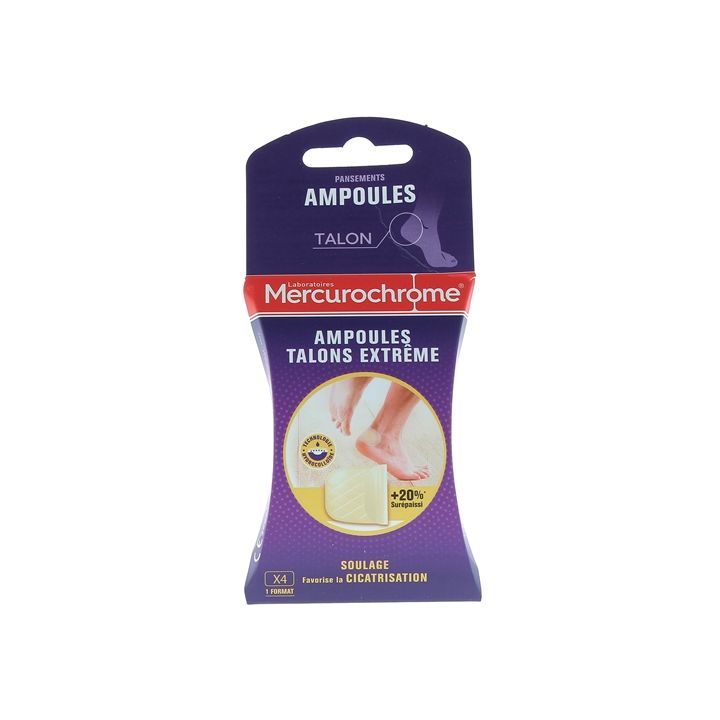 Pansements ampoules talons extr&ecirc;me Mercurochrome - bo&icirc;te de 4 pansements
