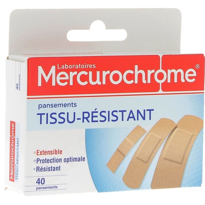 Pansements tissu-r&eacute;sistant Mercurochrome - Boite de 40 pansements