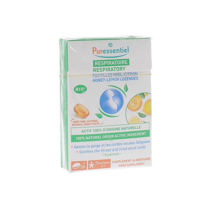 Pastilles Miel - Citron Respiratoire go&ucirc;t miel naturel bio Puressentiel - bo&icirc;te de 20 pastilles