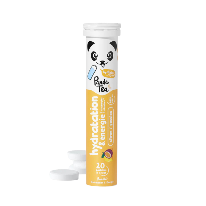 Pastilles hydratation et &eacute;nergie go&ucirc;t citron passion Panda Tea - 20 pastilles effervescentes