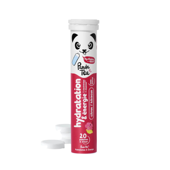 Pastilles hydratation et &eacute;nergie go&ucirc;t hibiscus citron Panda Tea - 20 pastilles effervescentes
