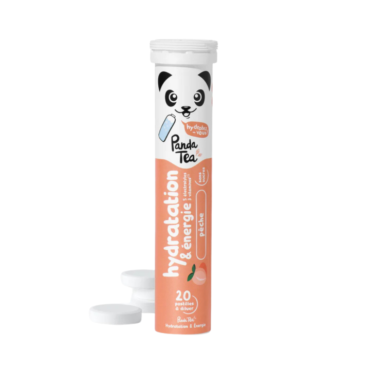 Pastilles hydratation et &eacute;nergie go&ucirc;t p&ecirc;che Panda Tea - 20 pastilles effervescentes