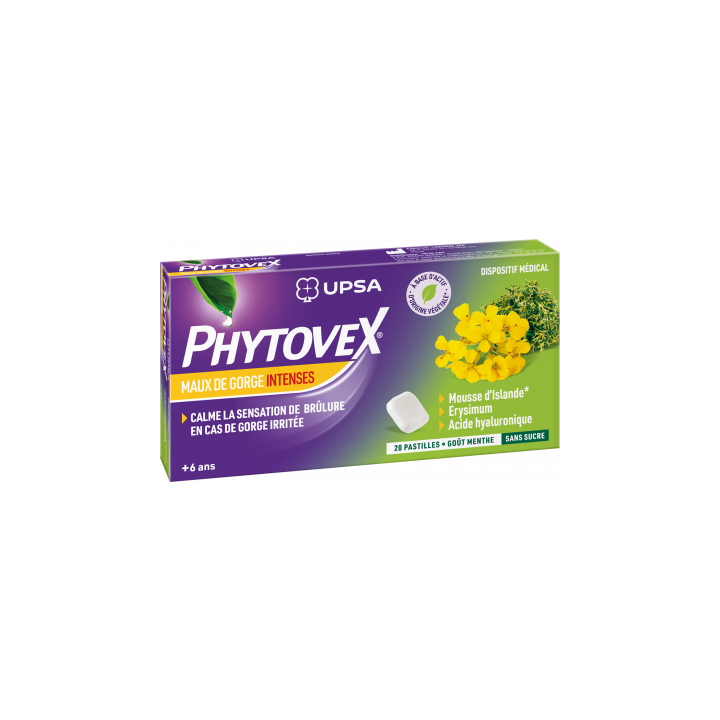 Phytovex Pastilles sans sucre Maux de gorge intenses UPSA - bo&icirc;te de 20 pastilles