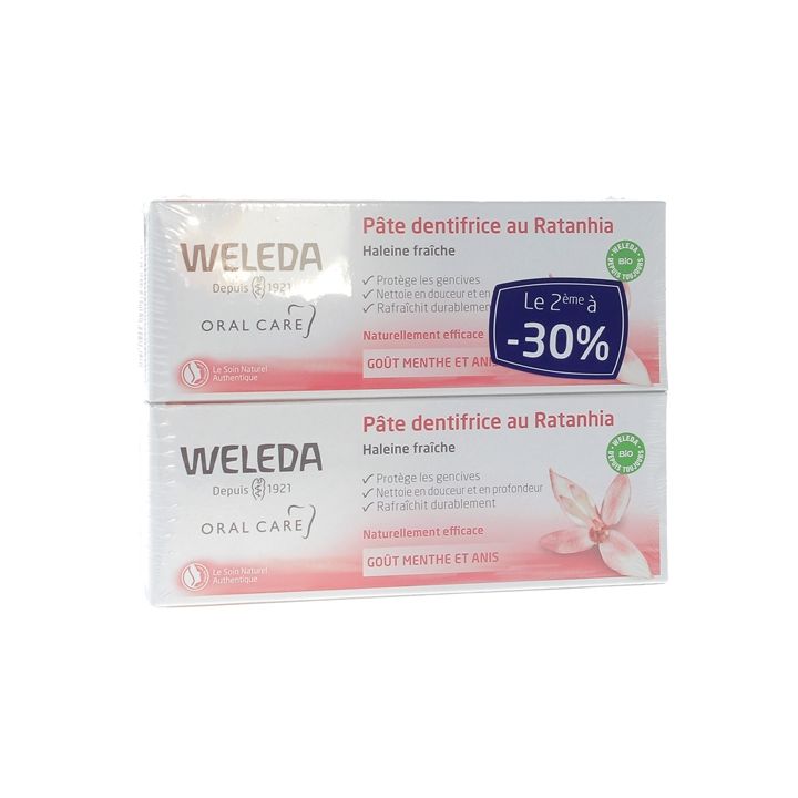 P&acirc;te dentifrice au ratanhia Weleda - lot de 2 tubes de 75 ml