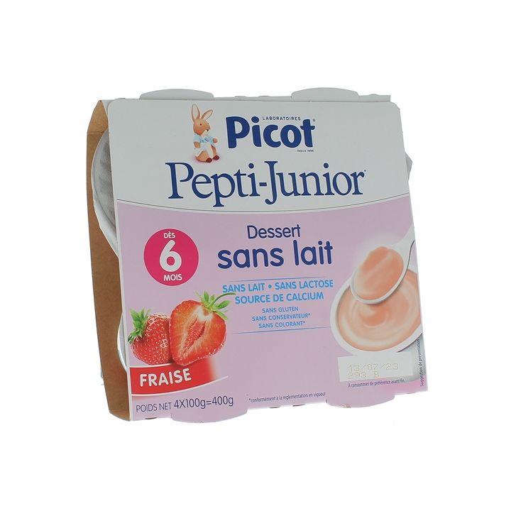 Pepti-junior dessert sans lait go&ucirc;t fraise Picot - 4 pots de 100g