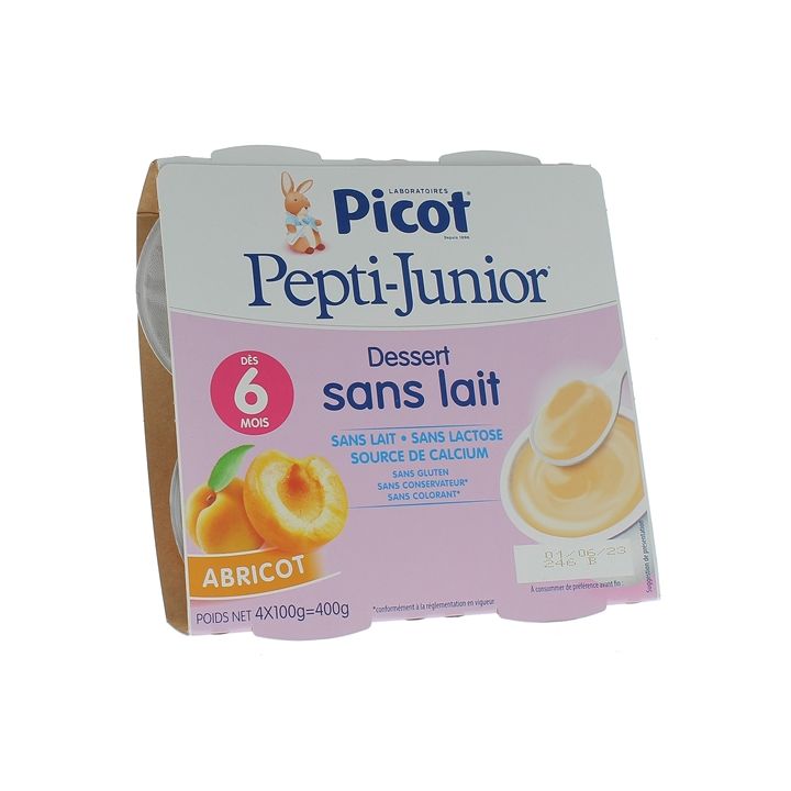 Pepti-junior dessert sans lait go&ucirc;t abricot Picot - 4 pots de 100g
