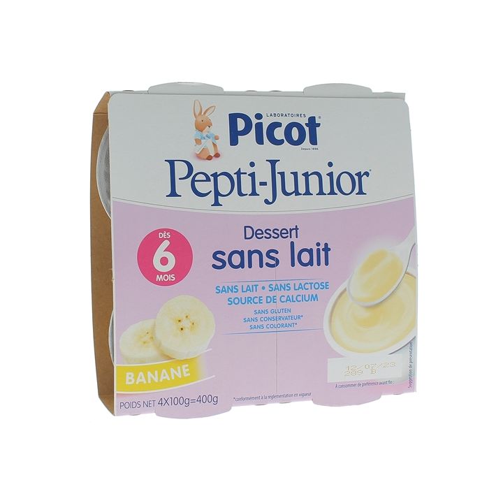 Pepti-junior dessert sans lait go&ucirc;t banane Picot - 4 pots de 100g