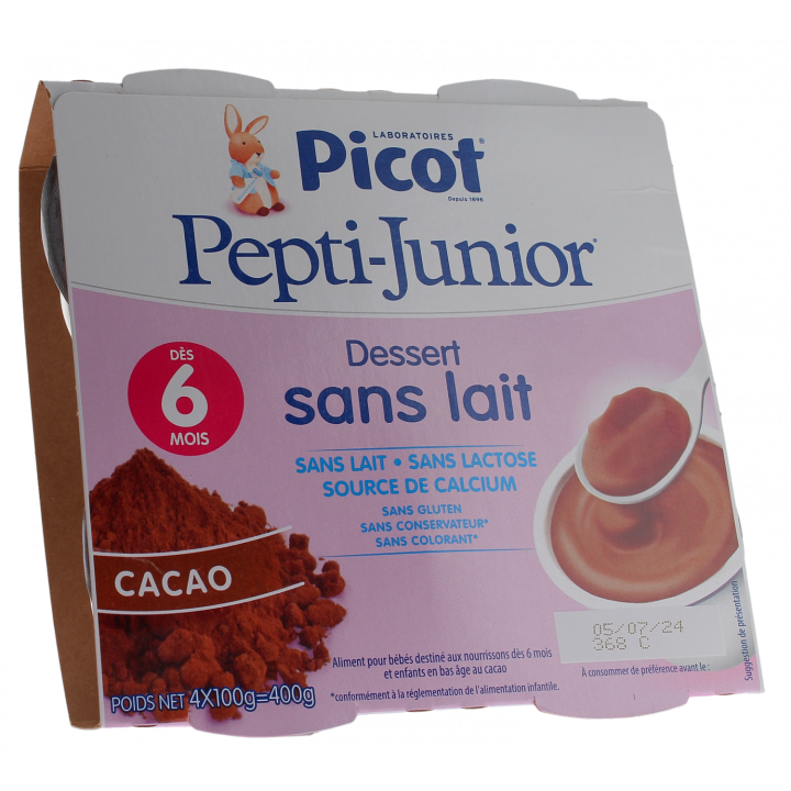 Pepti-junior dessert sans lait go&ucirc;t cacao Picot - 4 pots de 100g