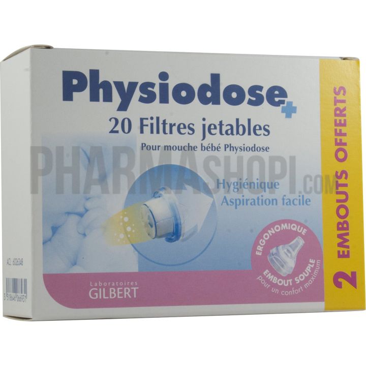Physiodose filtres jetables mouche b&eacute;b&eacute; Gilbert - 20 filtres jetables + 2 embouts offerts