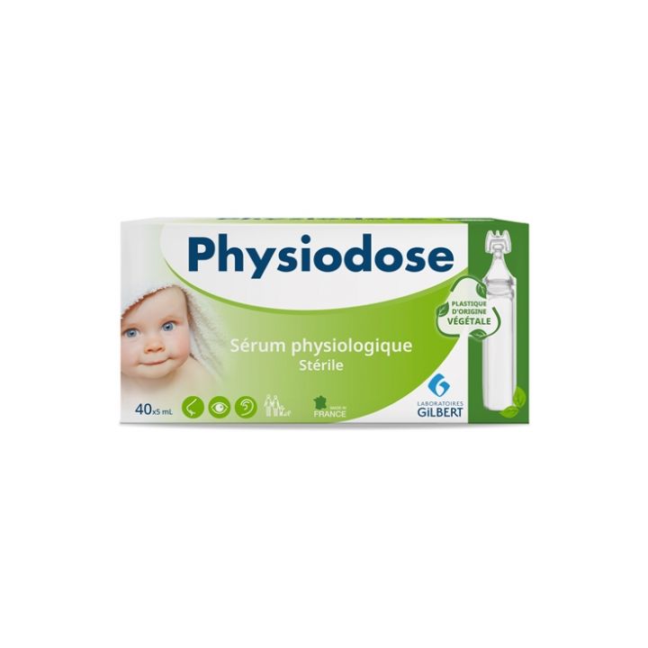 Physiodose s&eacute;rum physiologique st&eacute;rile Gilbert - bo&icirc;te de 40 unidoses d'origine v&eacute;g&eacute;tale de 5 ml