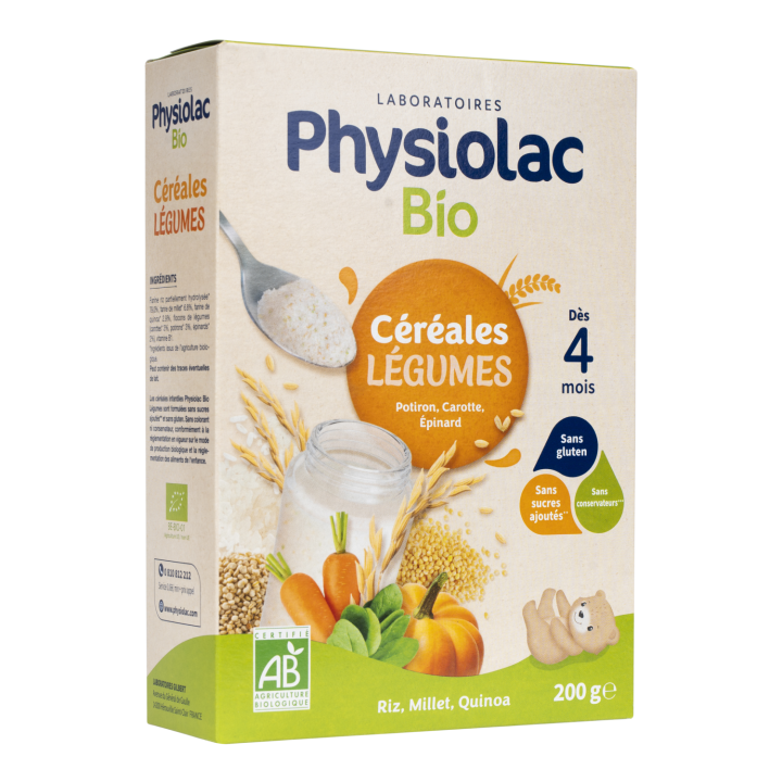 Physiolac Bio C&eacute;r&eacute;ales L&eacute;gumes d&egrave;s 4 mois Gilbert - bo&icirc;te de 200 g