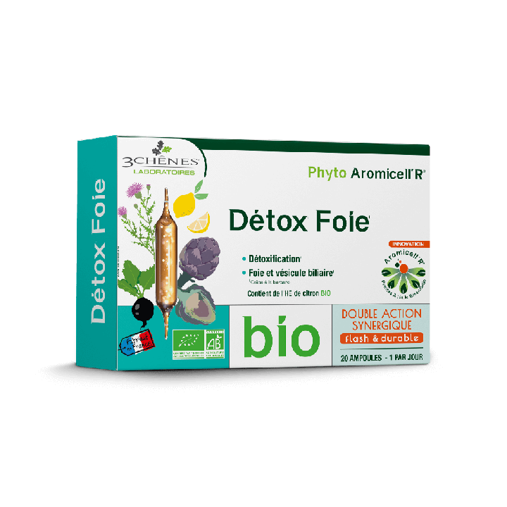 Phyto Aromicell'R bio D&eacute;tox foie Les 3 Ch&ecirc;nes - bo&icirc;te de 20 ampoules de 10ml