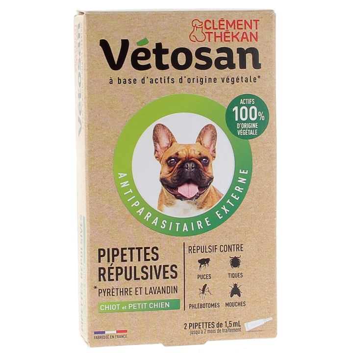 Pipettes r&eacute;pulsives chiot et petit chien v&eacute;tosan Cl&eacute;ment Th&eacute;kan - 2 pipettes de 1,5 ml