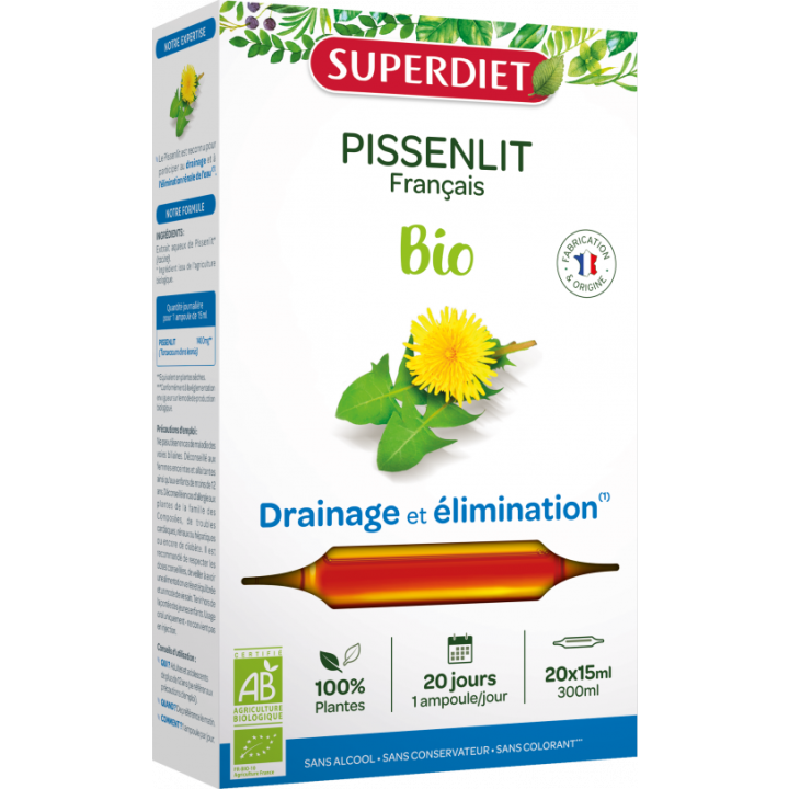 Pissenlit bio Super Diet - bo&icirc;te de 20 ampoules de 15 ml