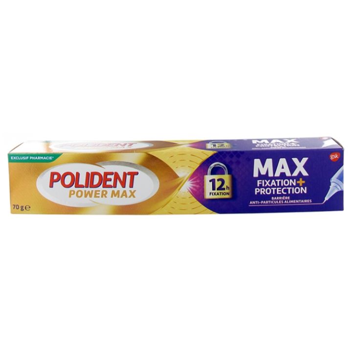 Polident cr&egrave;me fixative Power Max Fixation + Protection - tube de 70g