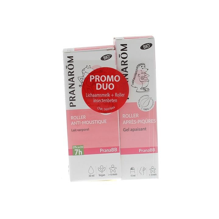 Pranabb Roller anti-moustiques bio + Roller apr&egrave;s-piq&ucirc;res bio Pranar&ocirc;m - lot de 2 rollers