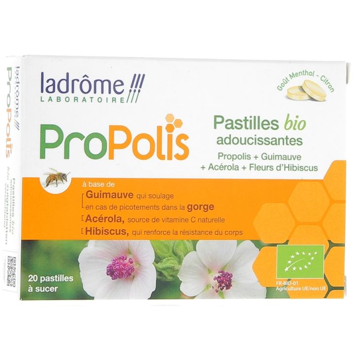 Propolis pastilles bio adoucissantes Ladr&ocirc;me - Boite de 20 pastilles &agrave; sucer