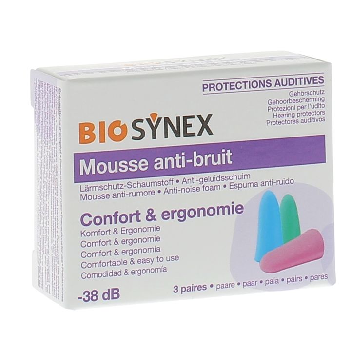 Protection auditive mousse Biosynex - bo&icirc;te de 3 paires