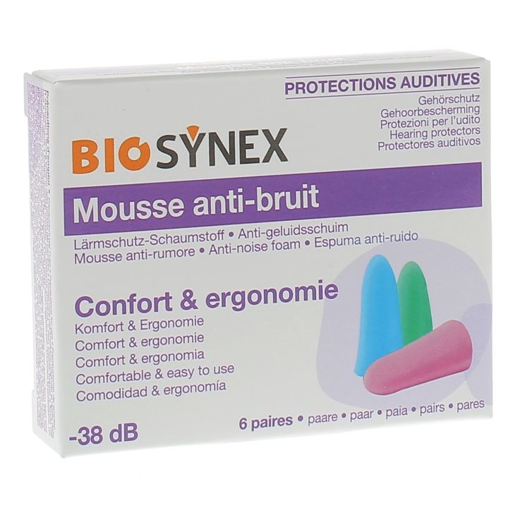 Protection auditive mousse Biosynex - bo&icirc;te de 6 paires