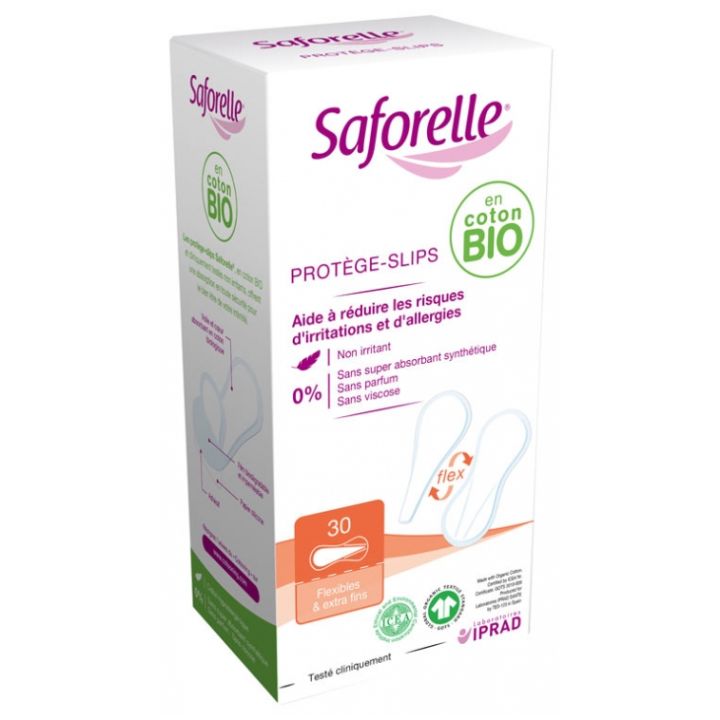 Prot&egrave;ge-slips flexibles & extra-fins coton bio Saforelle - boite de 30 prot&egrave;ge-slips