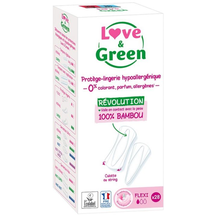 Prot&egrave;ge-lingerie hypoallerg&eacute;nique Flexi Love & Green - 28 prot&egrave;ge-slips