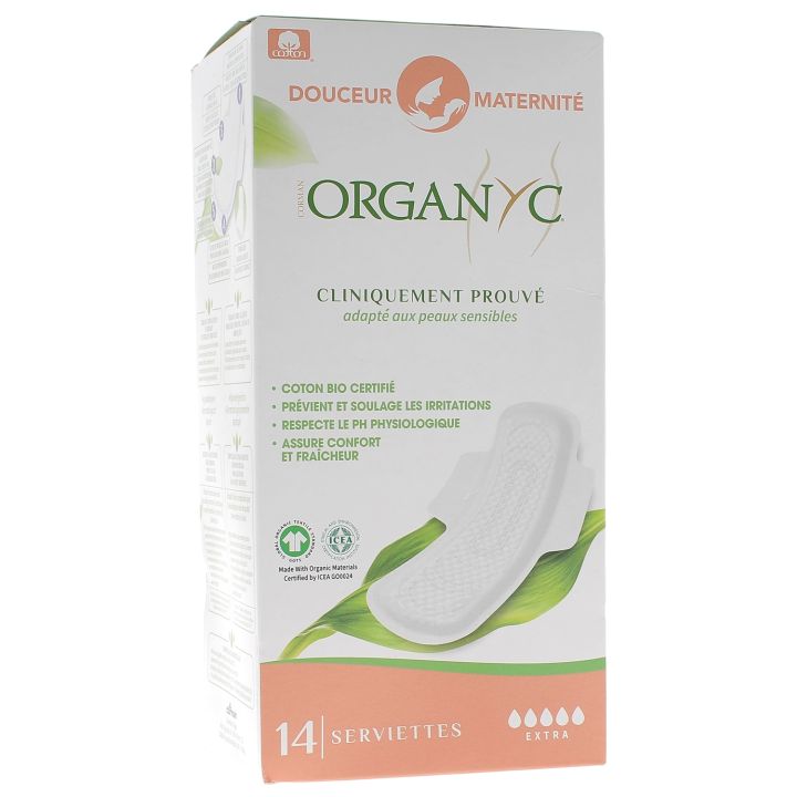 Serviettes douceur maternit&eacute; Organyc - bo&icirc;te de 14 serviettes