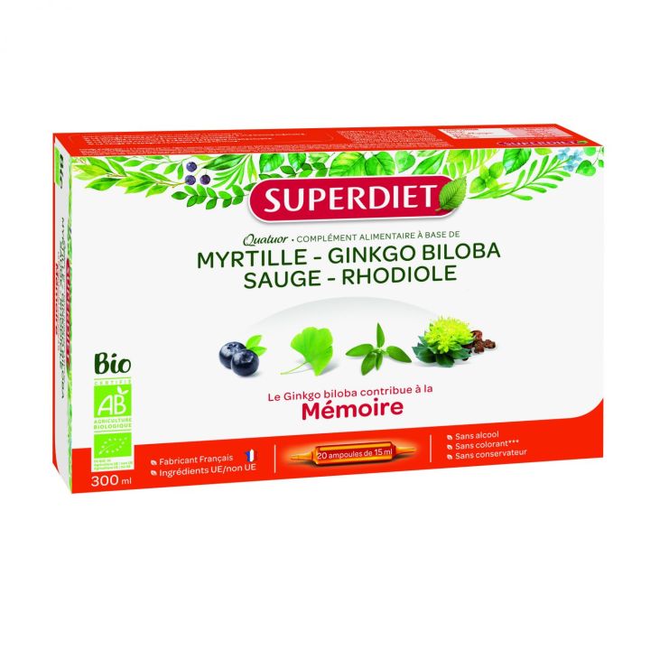 Quatuor Bio M&eacute;moire Super Diet - 20 ampoules de 15 ml