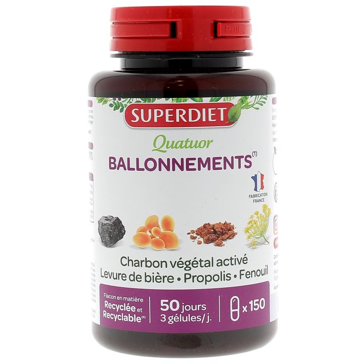 Quatuor ballonnements bio Super Diet - boite de 150 g&eacute;lules