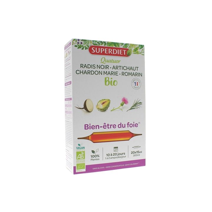 Quatuor bien-&ecirc;tre du foie Bio Super Diet - bo&icirc;te de 20 ampoules