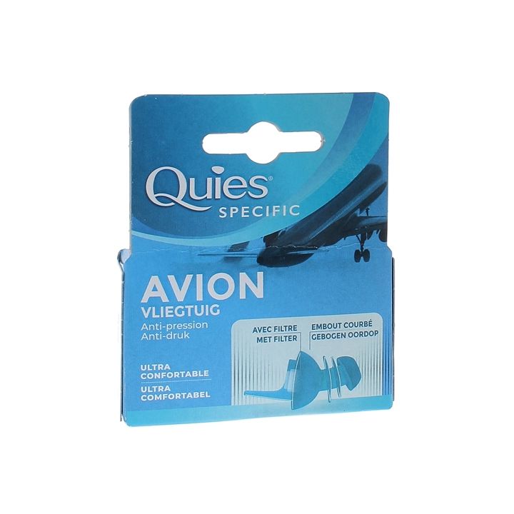 Protection auditive filtre anti-pression avion Quies - bo&icirc;te d'une paire r&eacute;utilisable