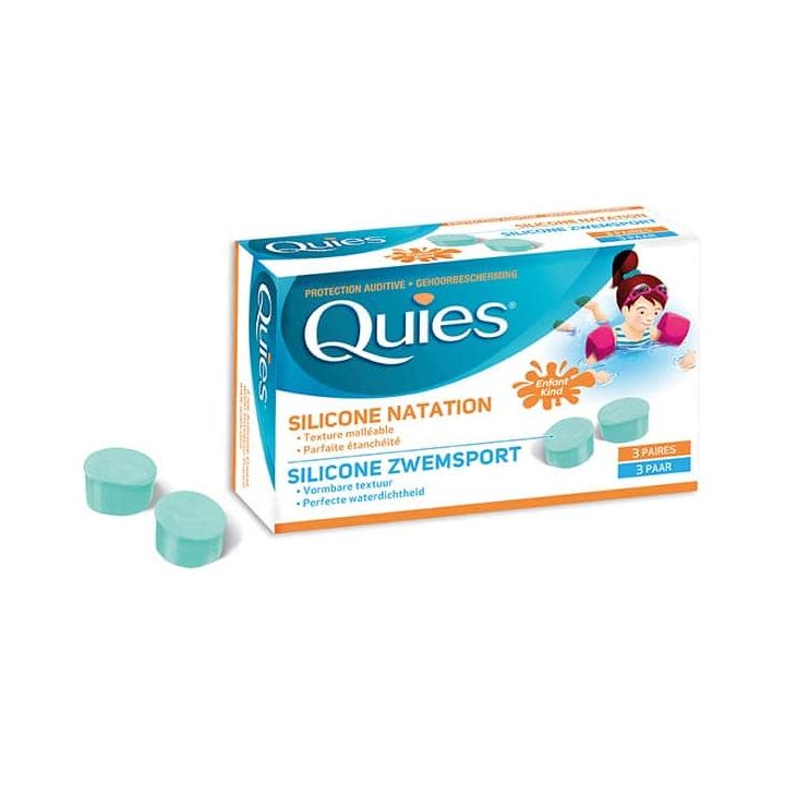 Protection auditive enfant silicone natation Quies - bo&icirc;te de 3 paires