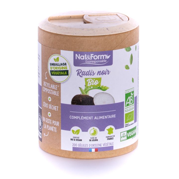 Radis noir Bio Ecoresponsable Nat&Form - Boite de 200 g&eacute;lules