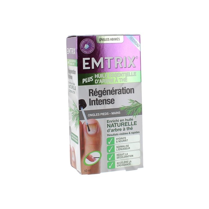 R&eacute;g&eacute;n&eacute;ration Intense ongles ab&icirc;m&eacute;s huile essentielle d&rsquo;arbre &agrave; th&eacute; Emtrix - flacon de 10ml
