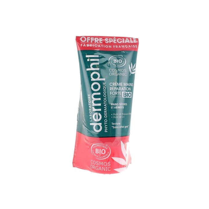 Cr&egrave;me mains r&eacute;paration forte bio Dermophil Indien - lot de 2 tubes de 75 ml