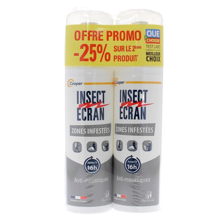 Spray r&eacute;pulsif anti-moustiques zones infest&eacute;es Insect &eacute;cran - lot de 2 sprays de 100 ml