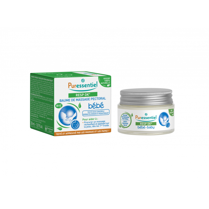 Resp Ok Baume de massage pectoral b&eacute;b&eacute; bio Puressentiel - pot de 30 ml