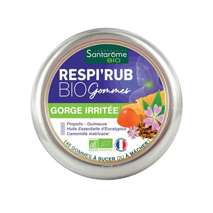 Respi'Rub gorge irrit&eacute;e bio Santarome - bo&icirc;te de 45 gommes