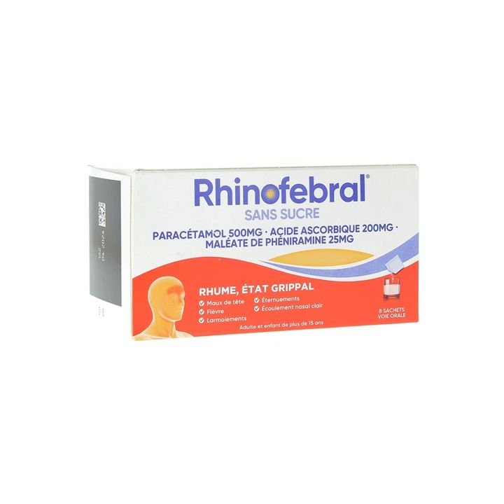 Rhinofebral &eacute;tats grippaux sans sucre poudre pour solution buvable - bo&icirc;te de 8 sachets