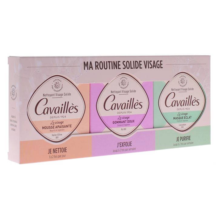 Routine nettoyant visage solide Rog&eacute; Cavaill&egrave;s - lot de 3 savons de 70g