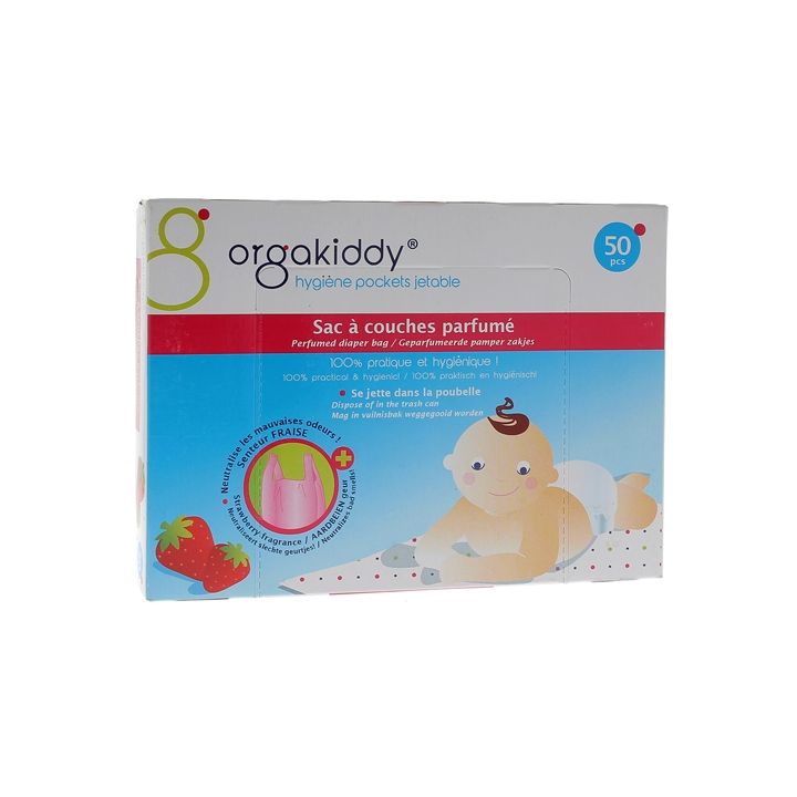 Sac &agrave; couche parfum&eacute; &agrave; la fraise Orgakiddy - Boite de 50 sacs