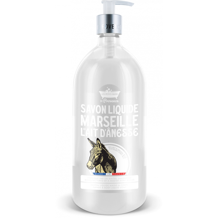 Savon liquide Marseille lait d'&acirc;nesse Les petits bains de Provence - flacon-pompe de 1L