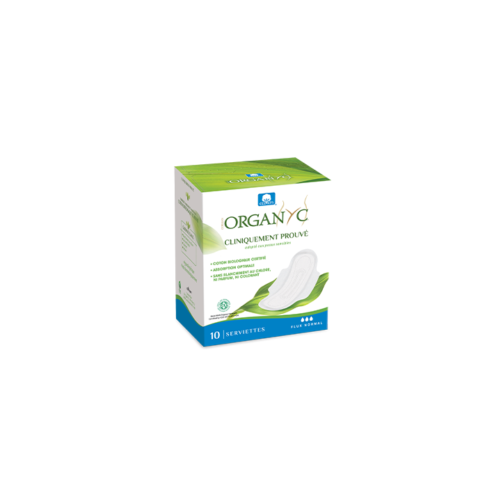 Serviette hygi&eacute;nique normal extra-fine Organyc - paquet de 10 serviettes